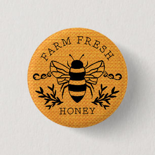 Verse Bij Botanische Retro Ontwerp Honing Ronde Button 3,2 Cm