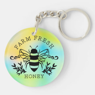 Verse Bij Botanische Vintage Ontwerp Honing Sleutelhanger