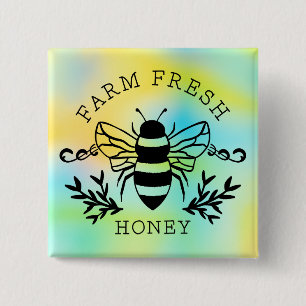 Verse Bij Botanische Vintage Ontwerp Honing Vierkante Button 5,1 Cm