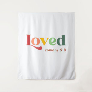 Verse bijbelversie van de liefhebber Roman 5:8 Wandkleed