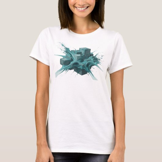 Verse blauw abstract blokken statement ontwerp t-shirt (Voorkant)