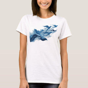 Verse Blauw Abstracte Vogels Kunst Design T-shirt