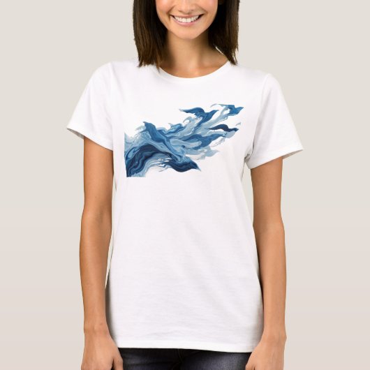 Verse Blauw Abstracte Vogels Kunst Design T-shirt (Voorkant)
