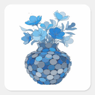 Verse Blauw BLOEMENVAS Label Ontwerp