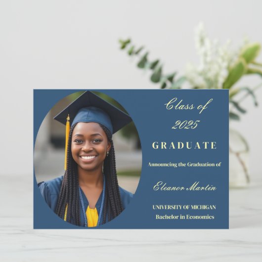 Verse Blauw Geel Elegante Fotouitnodiging Kaart (Staand voorkant)