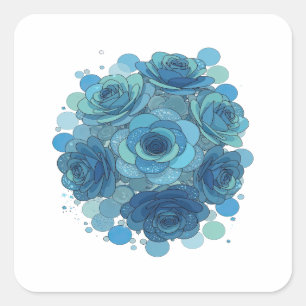 Verse blauwe BLAUWE ROZEN EN BELLEN Sticker Motief