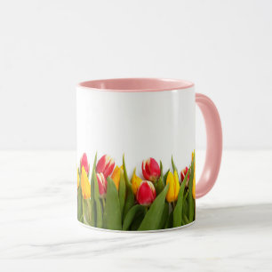 Verse Bloem Jonge Levendige Rode Gele Tulpen Mok