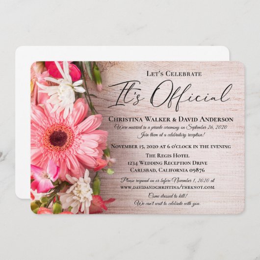 Verse Bloemen Bloemstukken Het is Officieel Trouwe Kaart (Voorkant / Achterkant)