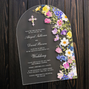 Verse Bloemen Boog Bruiloft Acryl Uitnodigingen