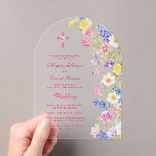Verse bloemen boog religieuze bruiloft acryl uitnodigingen