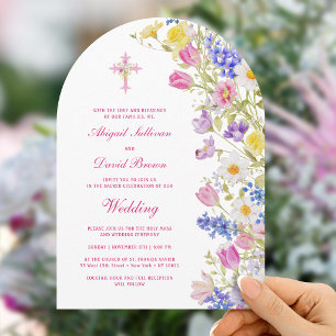 Verse Bloemen Boog Religieuze Trouwdag Kaart