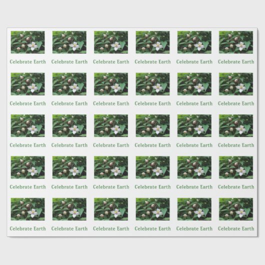 verse bloemen en groene bladeren. Earthy Day Cadeaupapier (Vlak)