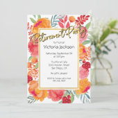 Verse Bloemen Gouden Folie Pensioen Party Uitnodig Kaart (Staand voorkant)