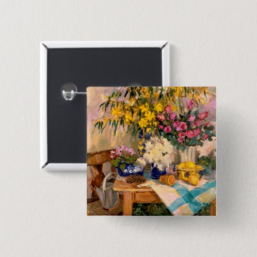 Verse bloemen II Vierkante Button 5,1 Cm (Voorkant /achterkant)