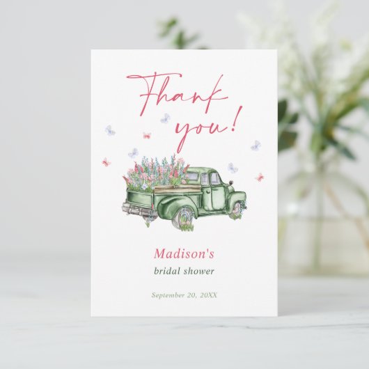 Verse Bloemenwagen Bruidsfeestje Op De Markt Bedankkaart (Staand voorkant)