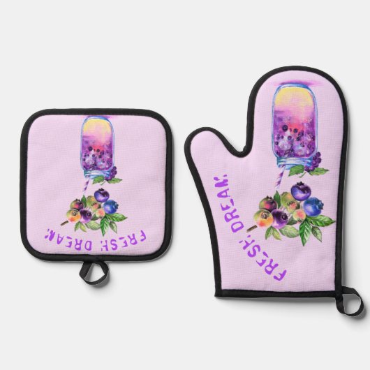 Verse Blueberry Drink Mitt & Pot Holder Set (Voorkant)
