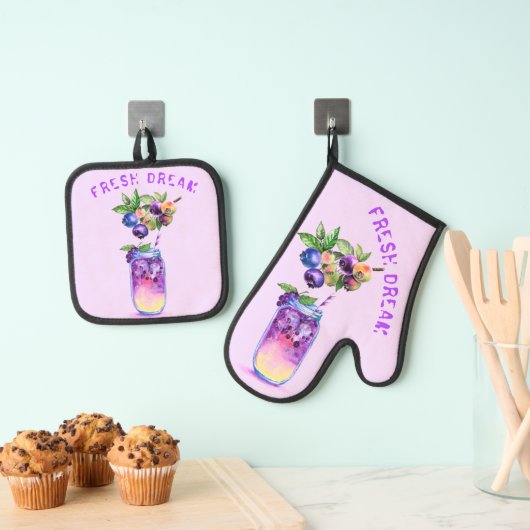 Verse Blueberry Drink Mitt & Pot Holder Set (Insitu(Ophanging))