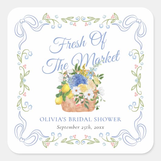 Verse Boeren Bruidsfeest Bloemen Van De Markt Vierkante Sticker (Voorkant)