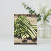 Verse bos selderij op hout briefkaart (Staand voorkant)