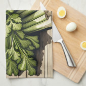 Verse bos selderij op hout theedoek (Quarter Fold)