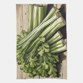 Verse bos selderij op hout theedoek (Verticaal)