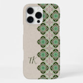 Verse Chic Groene Blauwe Portugese Tegels Monogram iPhone Hoesje (Achterkant)
