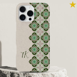Verse Chic Groene Blauwe Portugese Tegels Monogram iPhone 16 Pro Max Hoesje