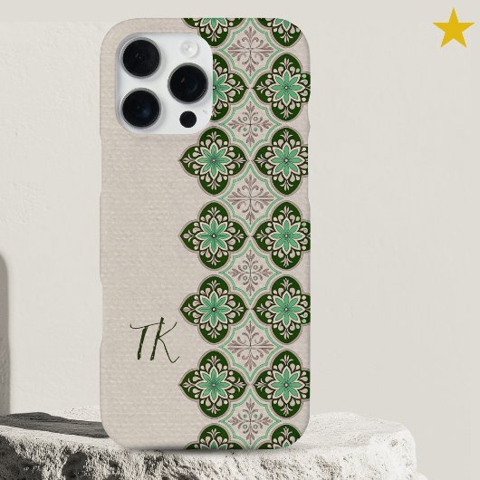 Verse Chic Groene Blauwe Portugese Tegels Monogram iPhone Hoesje