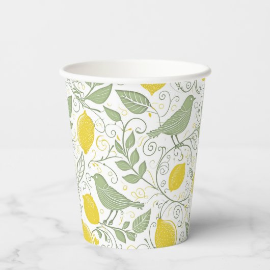 Verse citroenen, bladeren en vogels ID1052 Papieren Bekers (Achterkant)