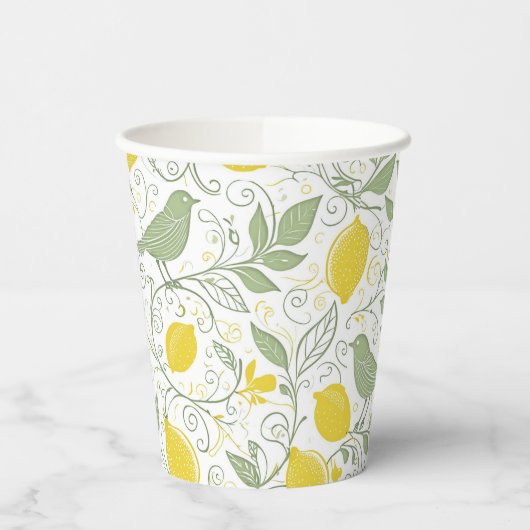 Verse citroenen, bladeren en vogels ID1052 Papieren Bekers (Links)
