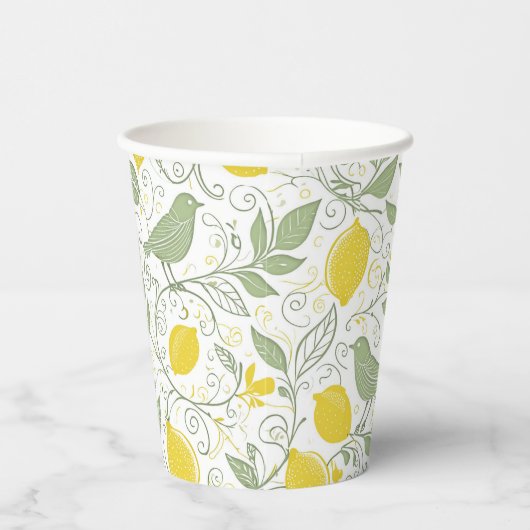 Verse citroenen, bladeren en vogels ID1052 Papieren Bekers (Rechts)