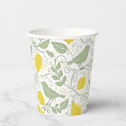 Verse citroenen, bladeren en vogels ID1052 Papieren Bekers (Voorkant)