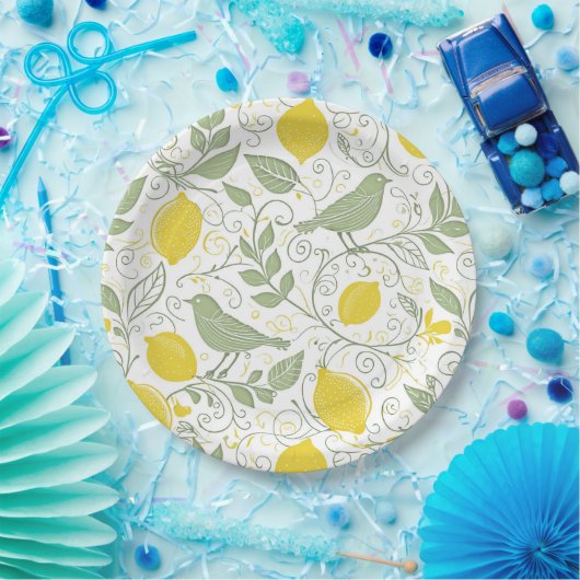 Verse citroenen, bladeren en vogels ID1052 Papieren Bordje (Feest)