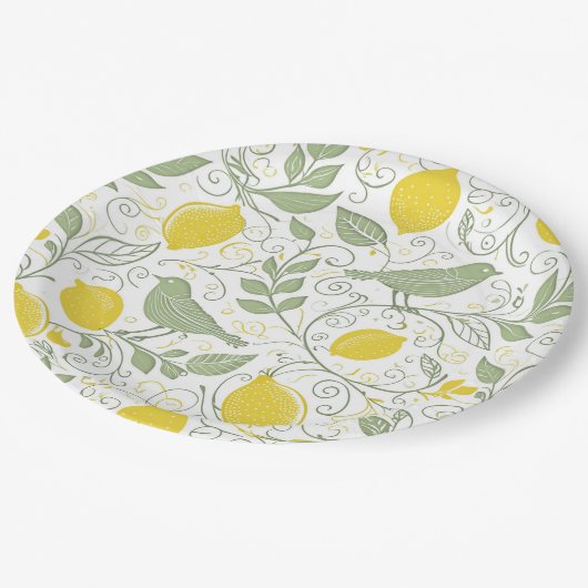 Verse citroenen, bladeren en vogels ID1052 Papieren Bordje (Gekanteld)