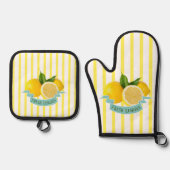 Verse citroenen & gele strepen ovenwant & pannenlap set (Voorkant)