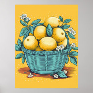 Verse citroenen in een rustieke mand poster