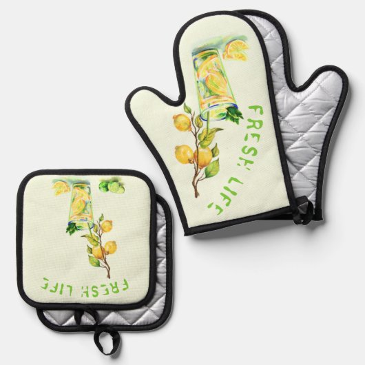 Verse citroensap Drink Oven Mitt & Pot Holder Set (Voorkant / Achterkant)