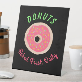 Verse Dagelijks Versgebakken Nep Neon Donut Winkel Reclamebord Met Voetstuk