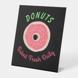 Verse Dagelijks Versgebakken Nep Neon Donut Winkel Reclamebord Met Voetstuk