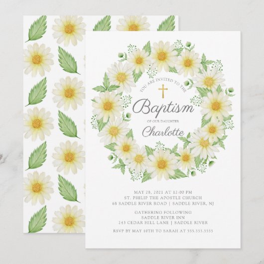 Verse Daisy Bloemen Meisjes Doop Uitnodiging (Voorkant / Achterkant)
