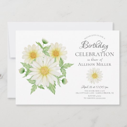 Verse Daisy Bloemen Verjaardag Uitnodiging (Voorkant)