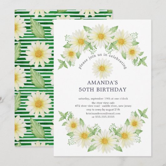 Verse Daisy verjaardagsfeestje uitnodiging (Voorkant / Achterkant)