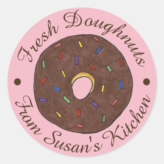 Verse donuts, gebrand door uit de keuken ronde sticker (Voorkant)
