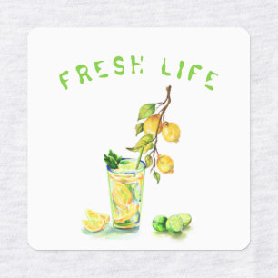 Verse drank Sticker met citroen - Aangepaste tekst
