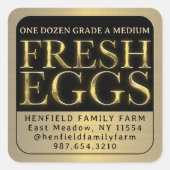 Verse Eieren Kartonetiket Afgeschuind Goud op Zwar Vierkante Sticker (Voorkant)