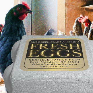 Verse Eieren Kartonetiket Afgeschuind Goud op Zwar Vierkante Sticker