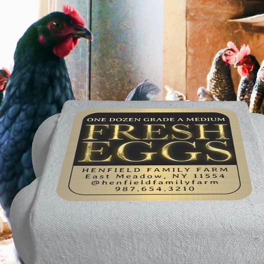 Verse Eieren Kartonetiket Afgeschuind Goud op Zwar Vierkante Sticker