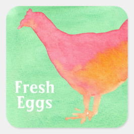 Verse eieren Kartonnen Waterverf Chicken Vierkante Sticker