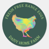 Verse Eieren Kip Bedrijf Groen Gepersonaliseerd Ronde Sticker (Voorkant)