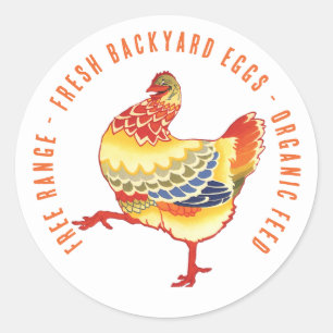 Verse eieren! Kleurrijke retro boerderij kip Ronde Sticker